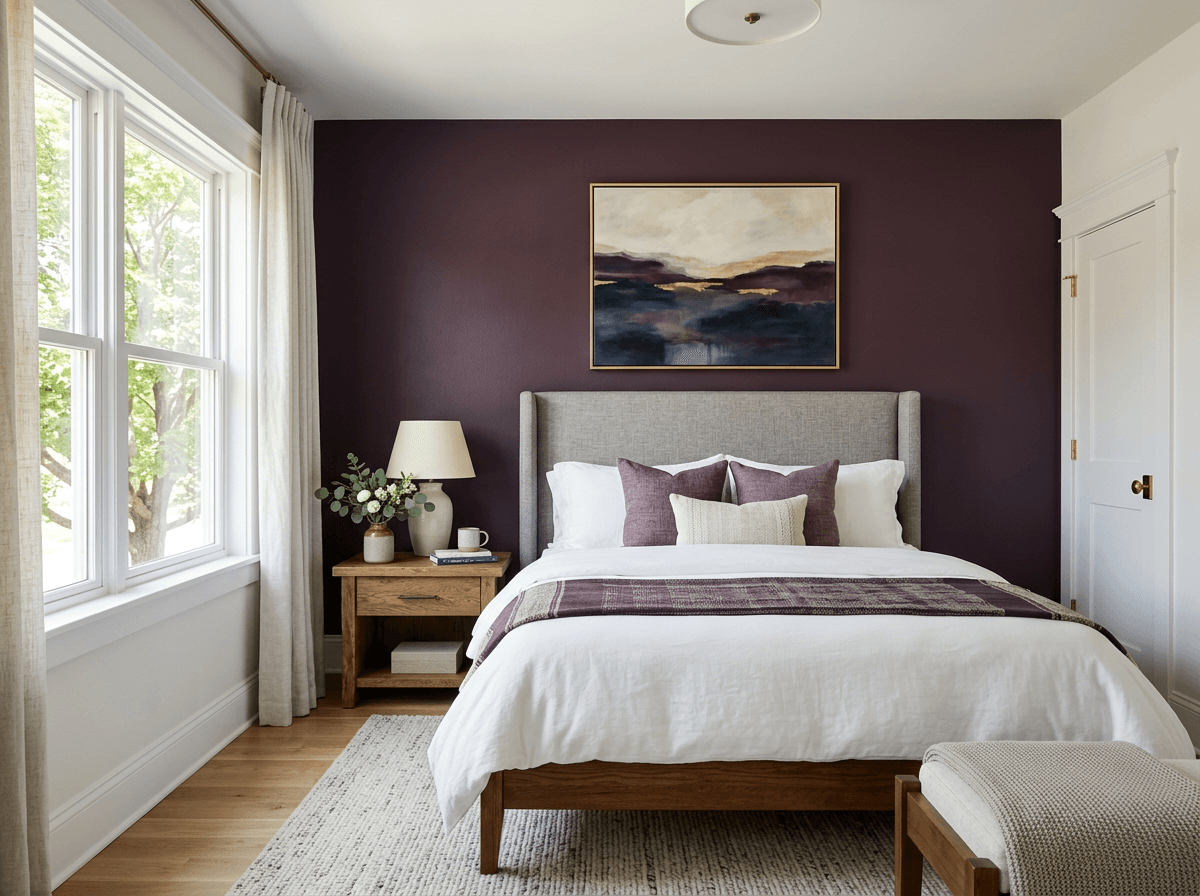 Bedroom with a deep accent wall painted in Macomb County
